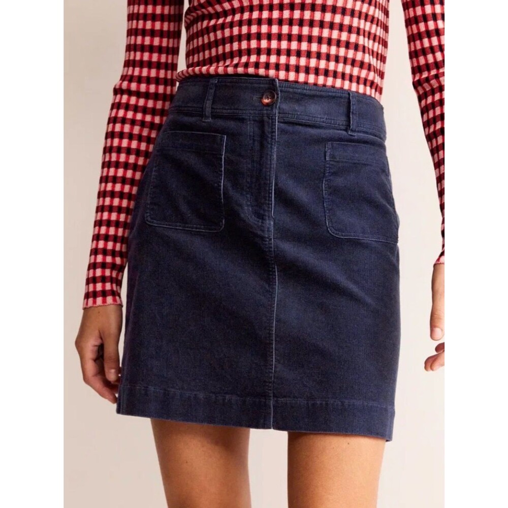 Boden Estella Corduroy Mini Skirt Navy Blue A-Line Patch Pocket Size 6L